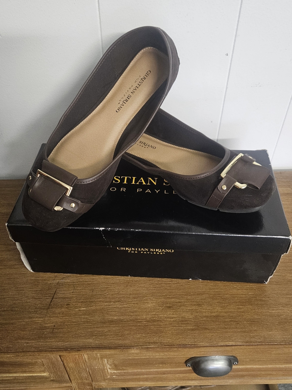 Christian Siriano Brown Suede Loafers with Gold Buckle